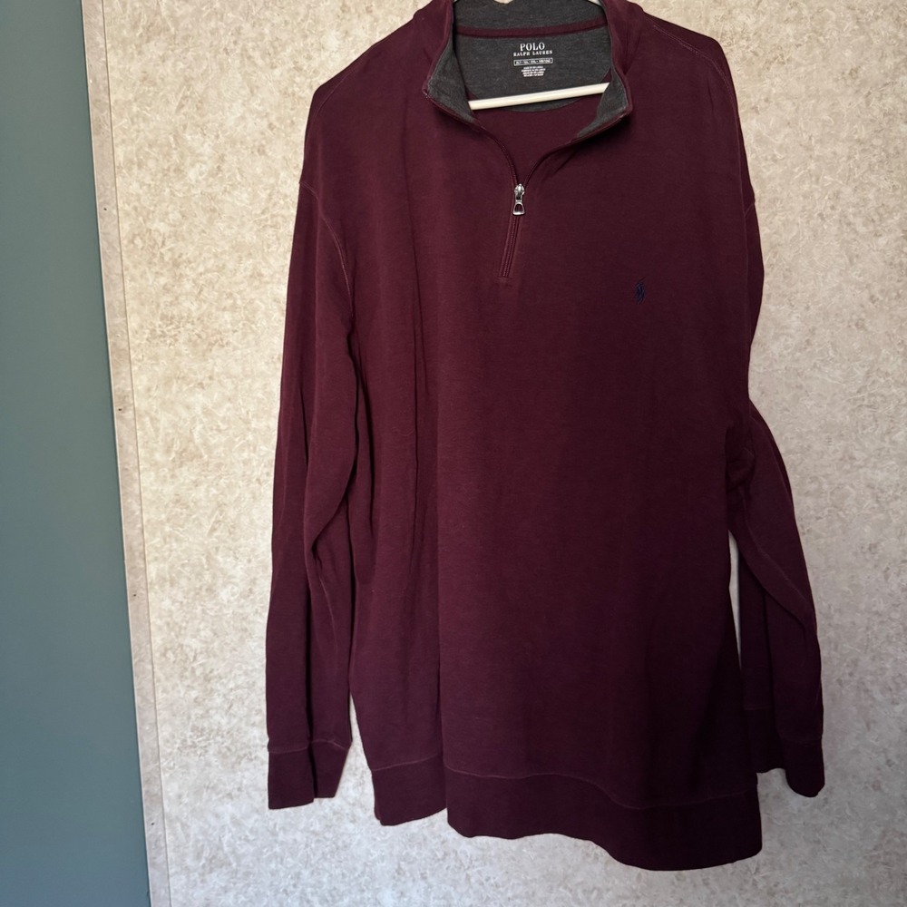Polo Ralph Lauren Mens XLT Burgundy Quarter Zip Pullover Cotton Blend Sweater